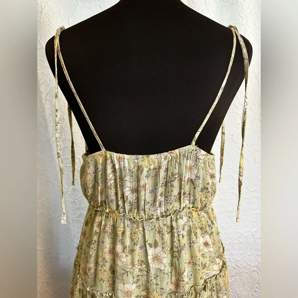 ALTAR’D STATE- Women’s Floral Print Green  w/Tie Shoulders Mini Dress (L) - Picture 5 of 10
